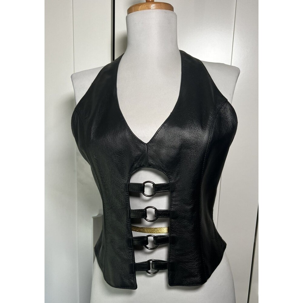 Vintage Wilsons Leather Halter Top Black Medium